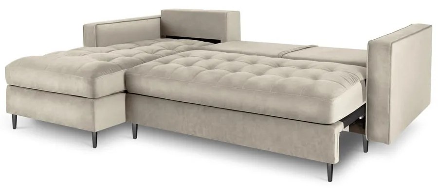 Santo bézs kinyitható bársony sarokkanapé, bal oldali - Milo Casa