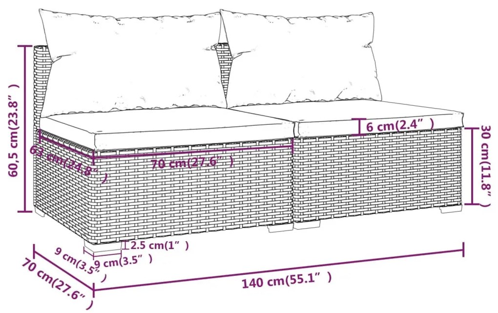 2 részes szürke polyrattan kerti ülőgarnitúra párnákkal