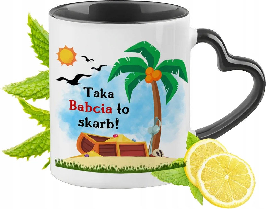 Nagyinak Fekete Bögre Szív Alakú Füllel Ajándék Nyomtatott