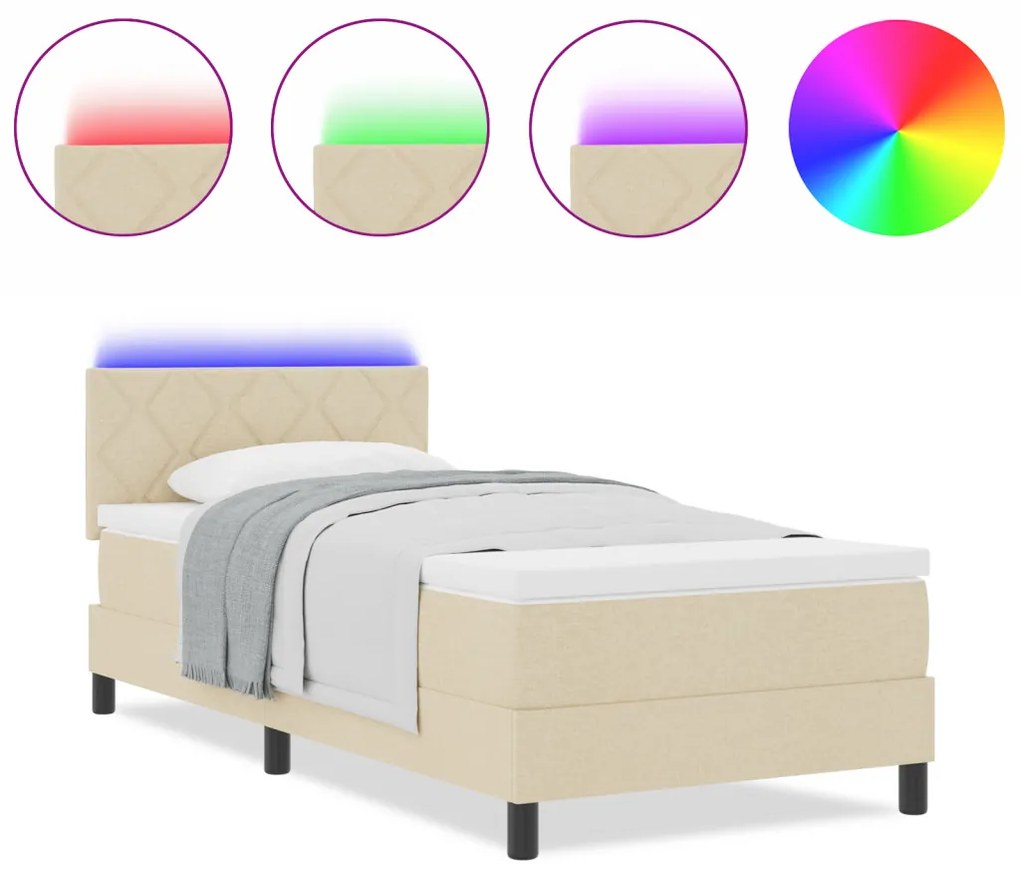 Box Spring Ágy Matraccal &amp; LED Bézs 100x200 cm Szövet
