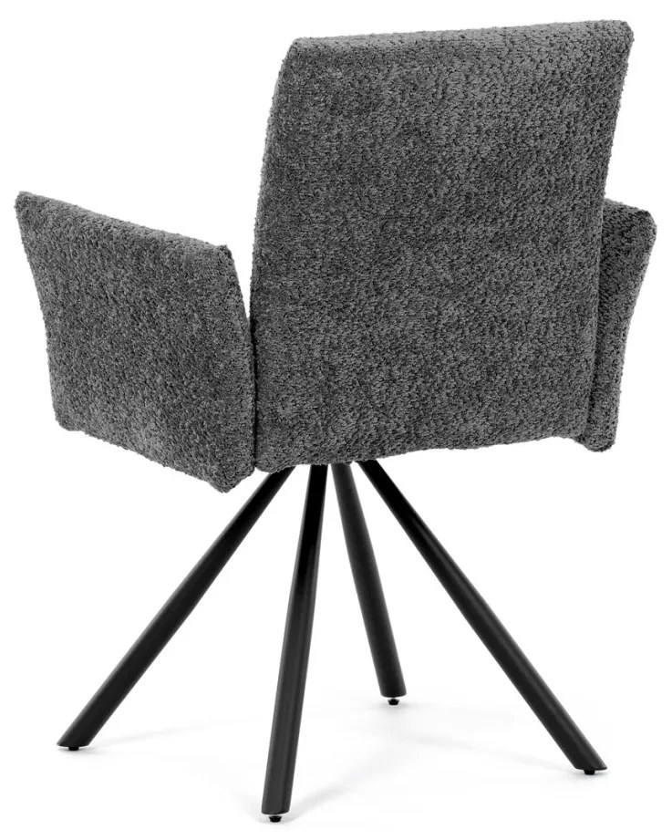 Scaun de sufragerie pivotant / Fotoliu de sufragerie, țesătură gri, picioare din metal negru, mecanism rotativ 90°/90° (stânga/dreapta) - funcție de resetare
