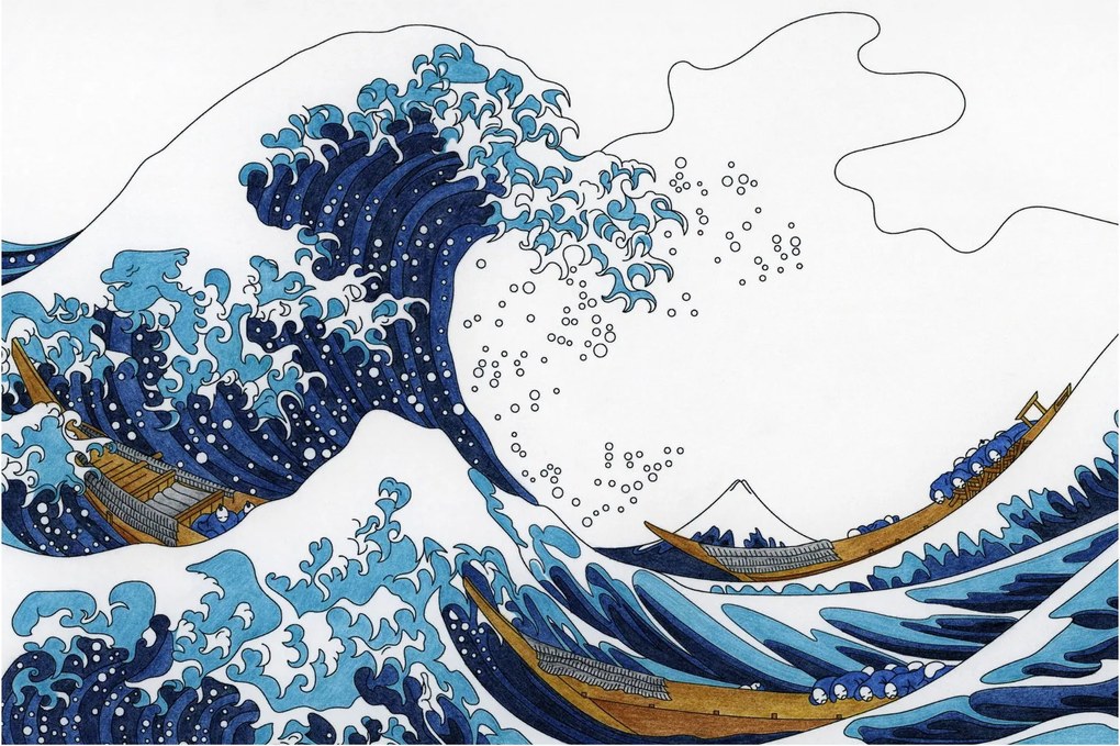 Kép - japán rajz, hullámok (90x60 cm)