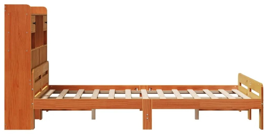 barna tömör fenyőfa könyvespolcos ágy matrac nélkül 135 x 190cm