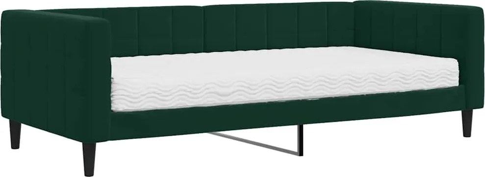 vidaXL sötétzöld bársony heverő matraccal 90 x 200 cm