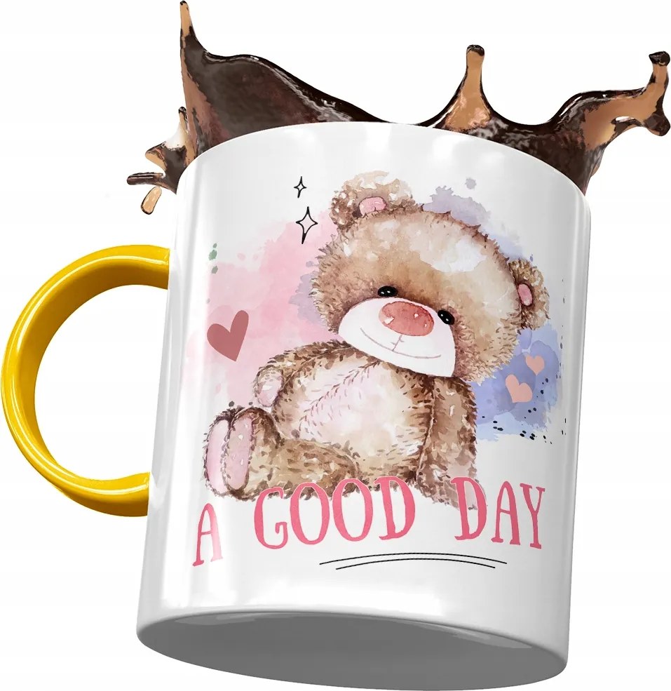 Sárga bögre macival Aranyos mackó ajándék fényképes nyomtatással