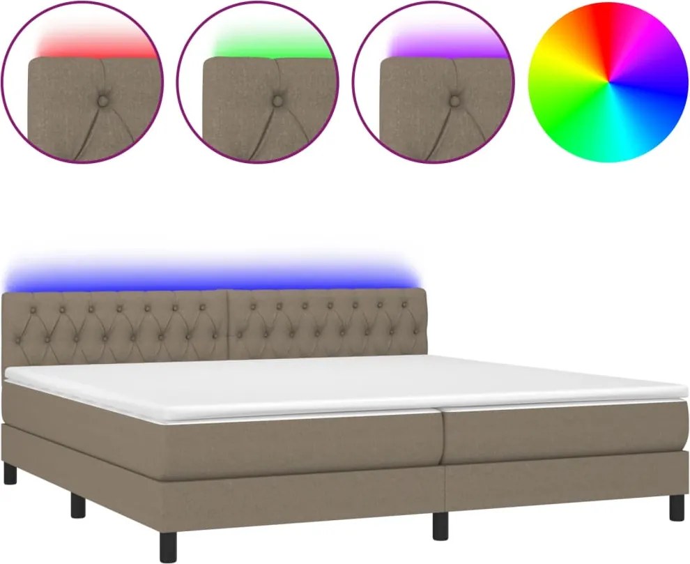 vidaXL tópszínű szövet rugós és LED-es ágy matraccal 200 x 200 cm