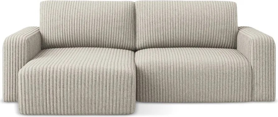 Bézs kordbársony kinyitható-tárolóhelyes sarokkanapé (bal oldali-heverő résszel) Kona – Makamii