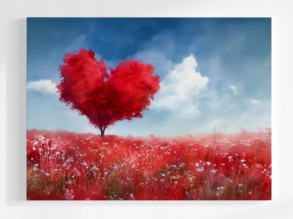 Vászonkép Canvas Piros Szív Fa Szerelem Romantika 100x75