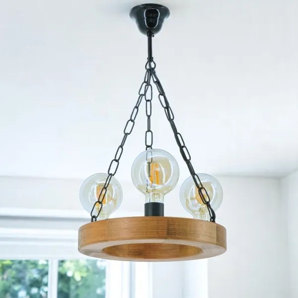 Csillár láncon IOS 3xE27/60W/230V átm. 30 cm bükkfa