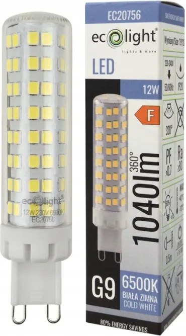 Led izzó G9 12W 1040lm Hideg szín 6500K Ecolight Energiatakarékos 230V