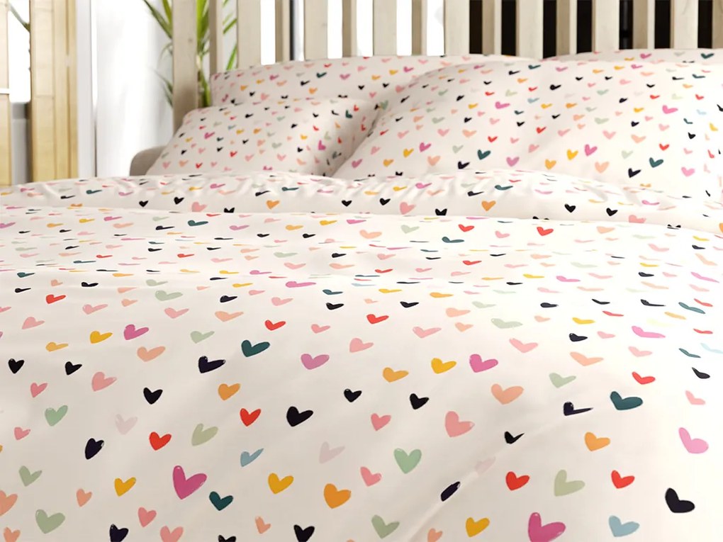 Pamut ágynemű DOTHEARTS POLY krém színű Ágyneműhuzat mérete: 2 db 70 x 90 cm | 200 x 220 cm