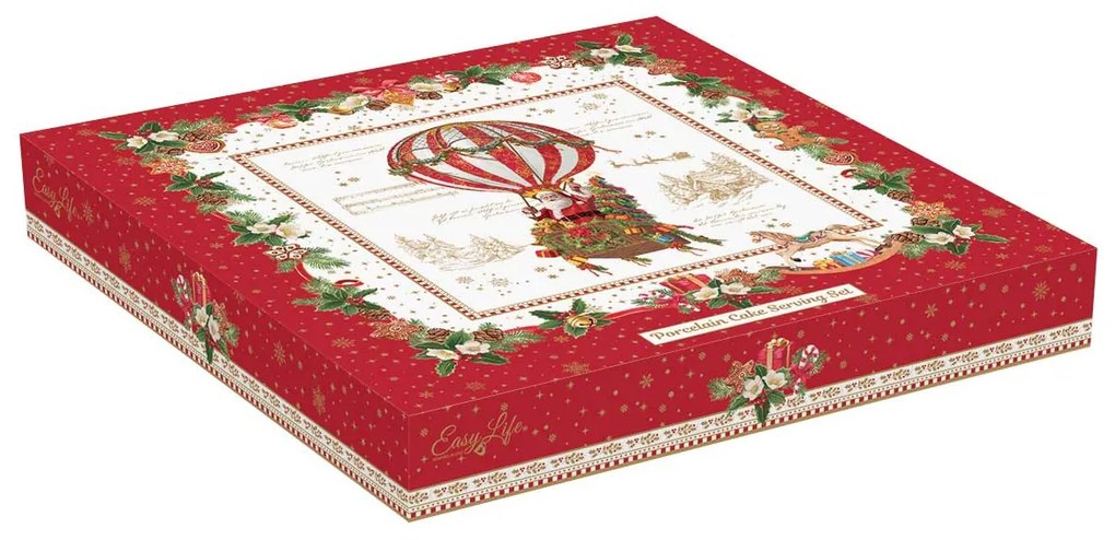 Karácsonyi porcelán tortatál lapáttal díszdobozban Christmas Memories