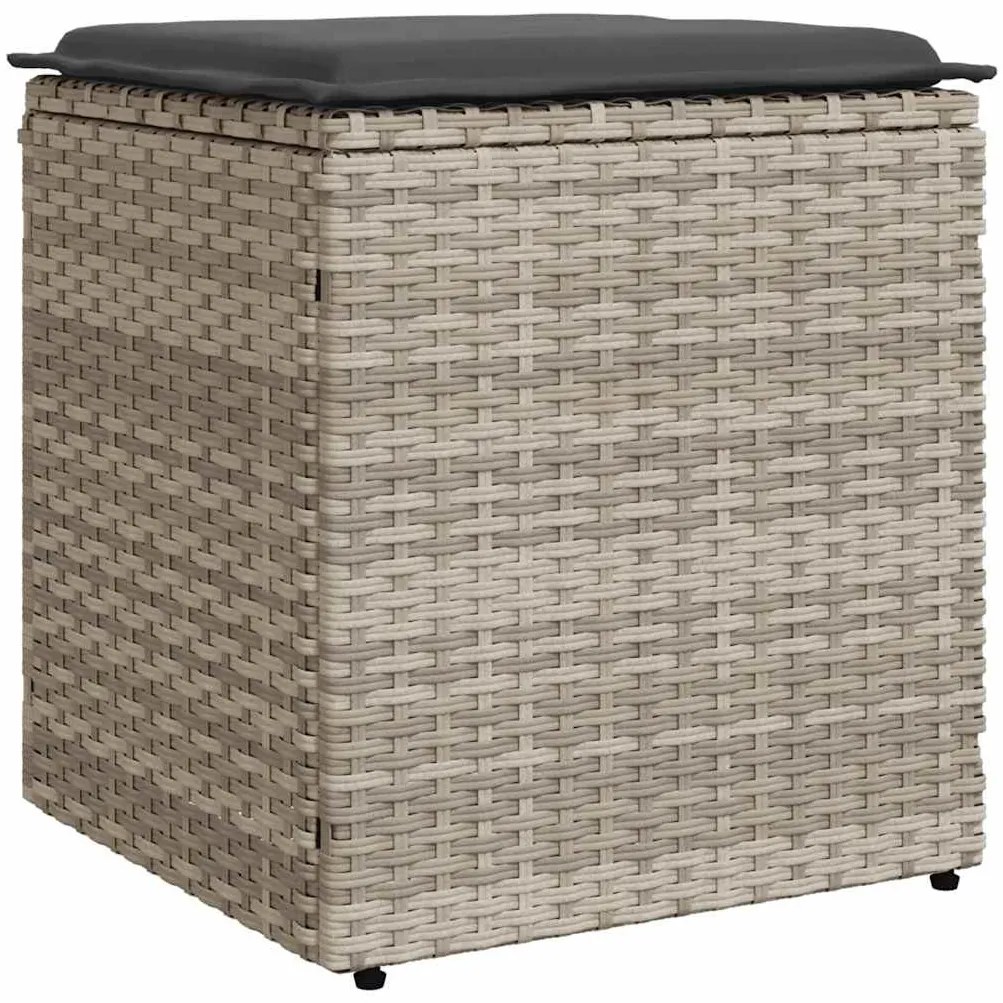 2 db világosszürke polyrattan kerti szék párnával 40x40x43 cm
