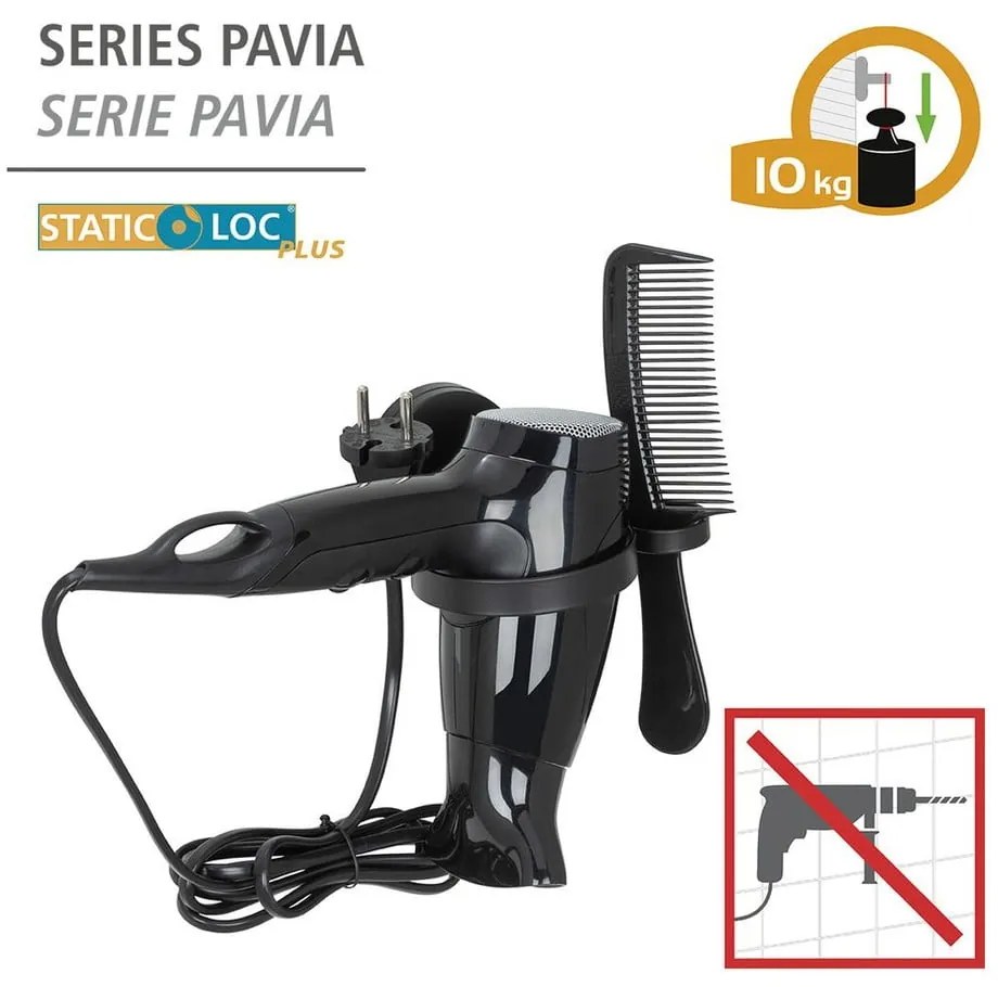 Static-Loc® Pavia fekete fali hajszárító tartó - Wenko