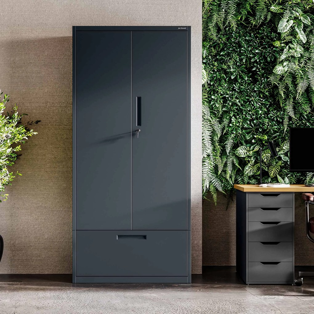 Moduláris többfunkciós fém szekrény magas fiókkal antracit MEGAN 1950 x 900 x 400 mm