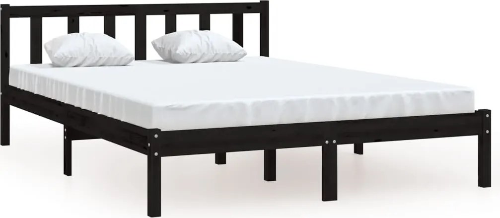 vidaXL Double fekete tömör fenyőfa ágykeret 135 x 190 cm