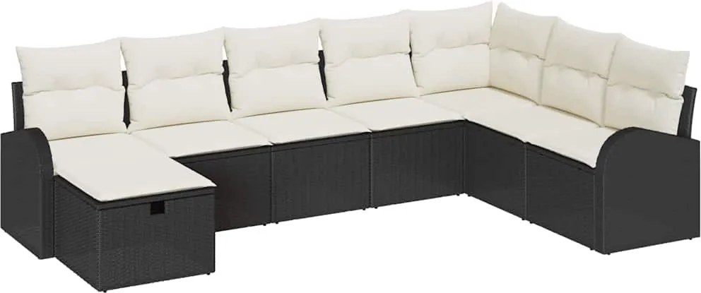 vidaXL Kanapé Szett párnával tárolóval Fekete és krémszínű polirattan