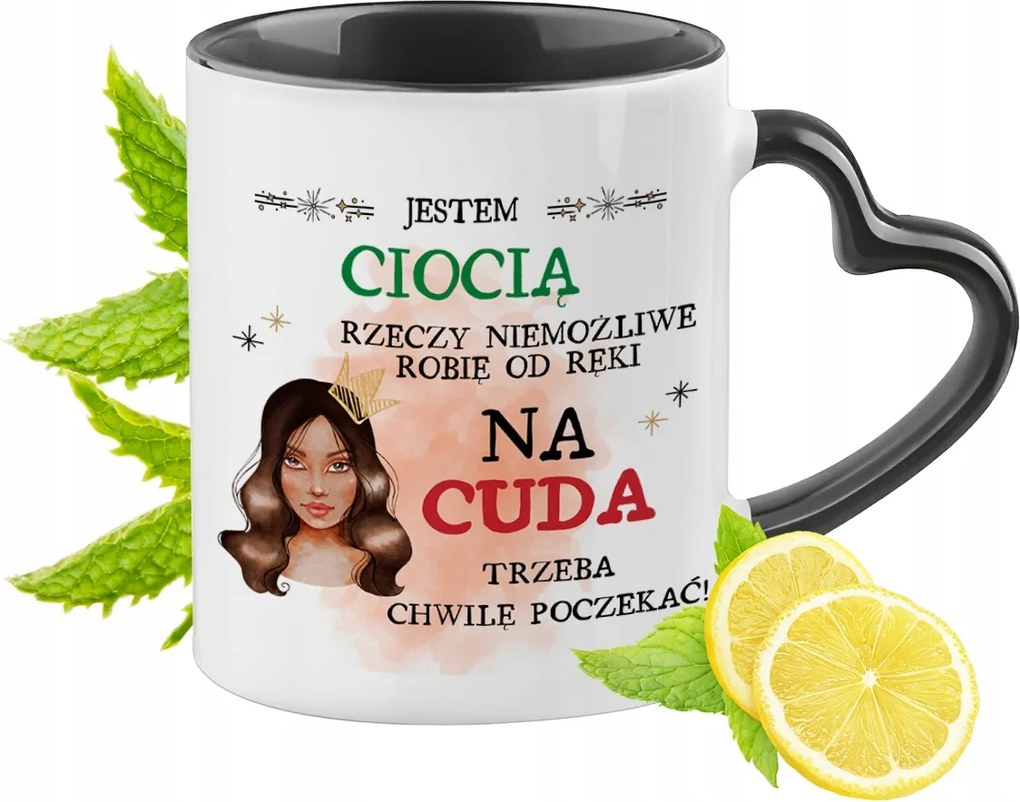 Nagynéninek Fekete Bögre Szív Alakú Füllel Ajándék Nyomtatott