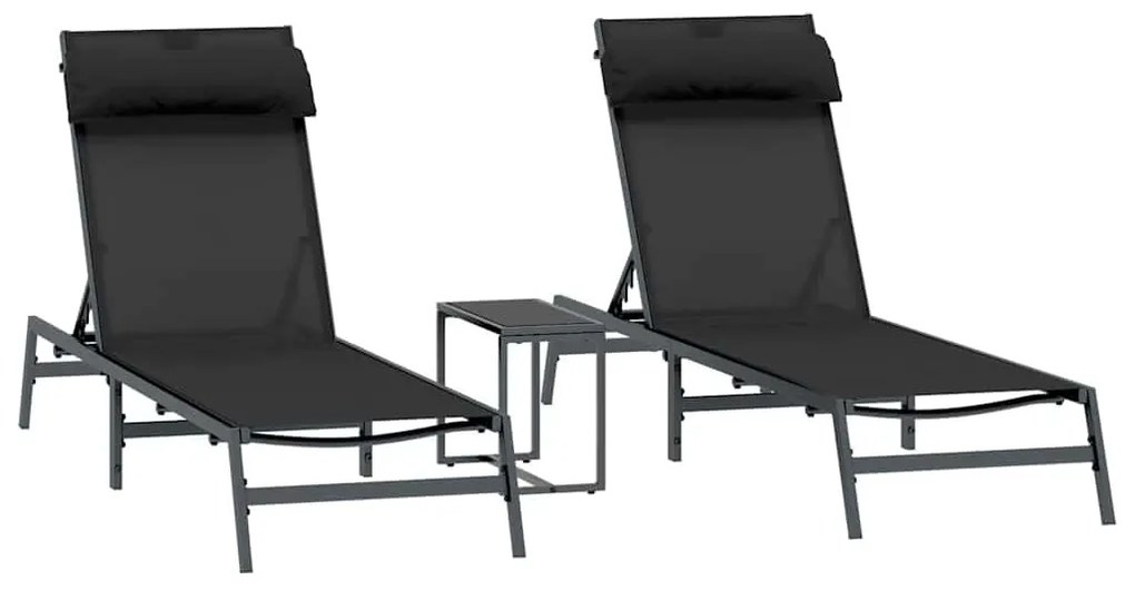 Napozóágyak asztallal 3 pcs Fekete és antracit 197 x 54 x 86 cm