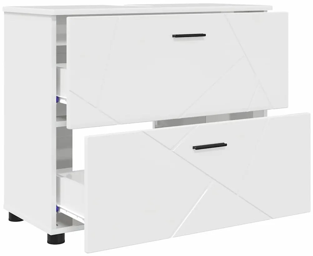 Fürdőszoba bútor szett 3 pcs Magasfényű fehér 76.5 x 35 x 64 cm