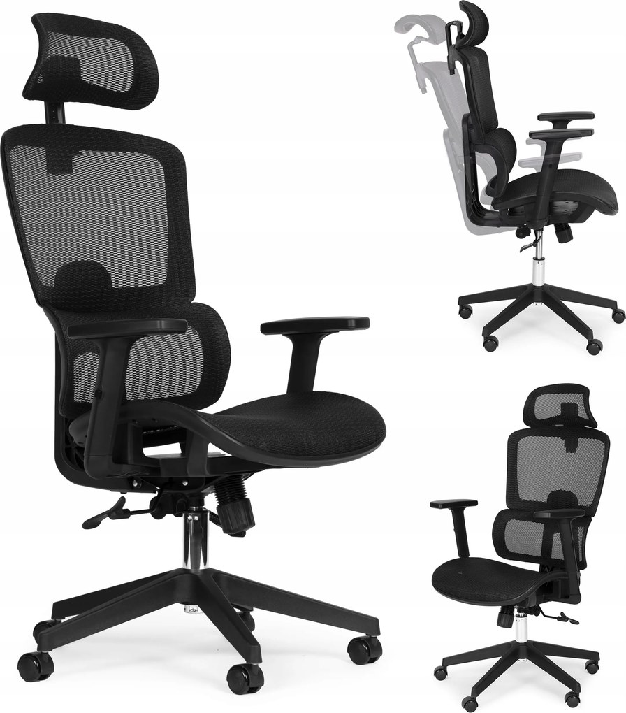 ModernHome 9591 ergonomikus irodai szék fejtámlával, fekete