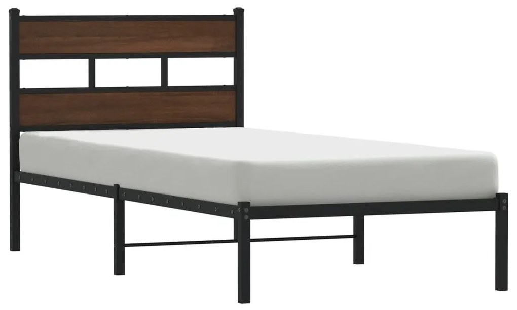 barna tölgy színű fejtámlás ágykeret matrac nélkül 100 x 200 cm