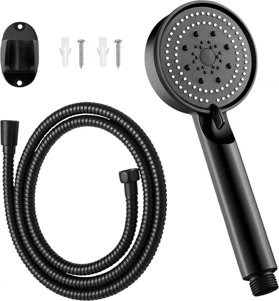 Zuhanyszett Fekete Zuhanyfej 4 Vízsugár Tömlő Tartó