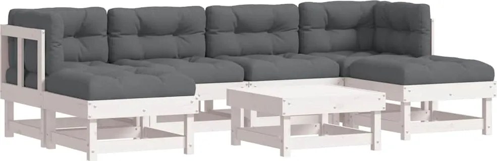 vidaXL 7 részes fehér tömör fa kerti ülőgarnitúra párnával