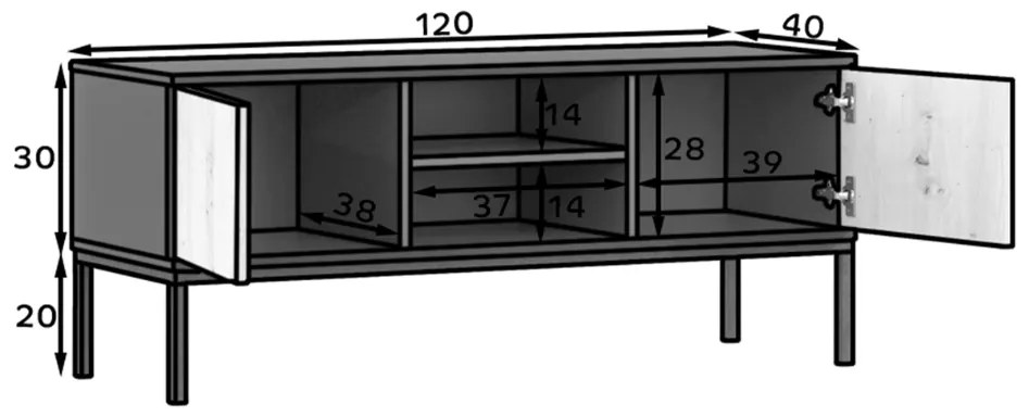 TV asztal LANZZI 120x40 cm, fekete