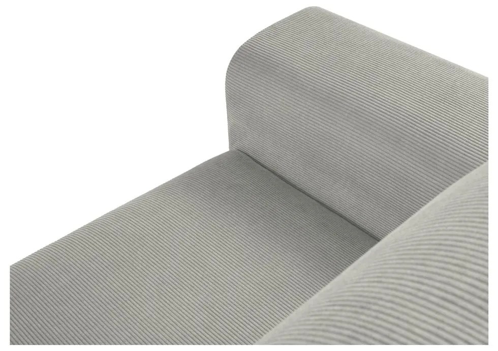 Világosszürke kordbársony kinyitható tárolóhelyes sarokkanapé (jobb oldali-heverő résszel) Kyoto – Cosmopolitan Design