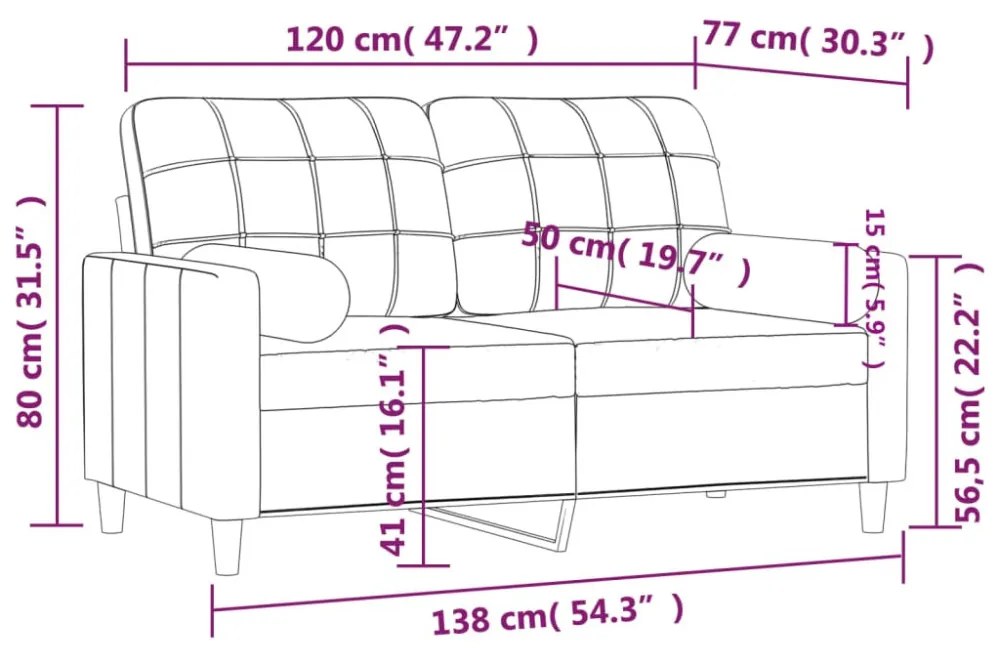 2 személyes krémszínű szövet kanapé díszpárnákkal 120 cm