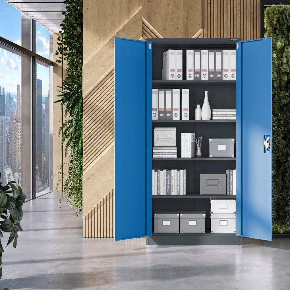 Fém iratszekrény JAN H, 900 x 1950 x 400 mm, antracit-kék