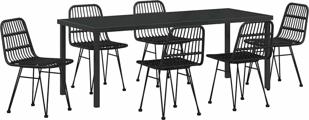 vidaXL Kert étkező szett 7 pcs Fekete Porszórt acél