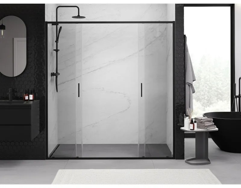 Mexen Exo, 2 szárnyú csúszó 200x200 cm, 6mm átlátszó üveg, fekete profil, 8152-200-000-70-00