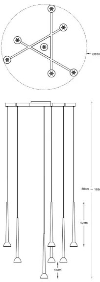 Zuma Line P0603-07C-SDB1 - BOSTON kábeles LED csillár 7xLED/6W/230V fekete/arany