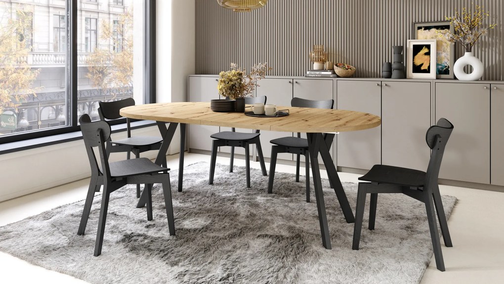 Mazzoni ALMO Artisan tölgy/fekete lábak - BŐVÍTHETŐ KEREK ASZTAL Y ALAKÚ LÁBAKKAL LOFT/IPARI STÍLUSÚ NAPPALIBA/ÉTKEZŐBE