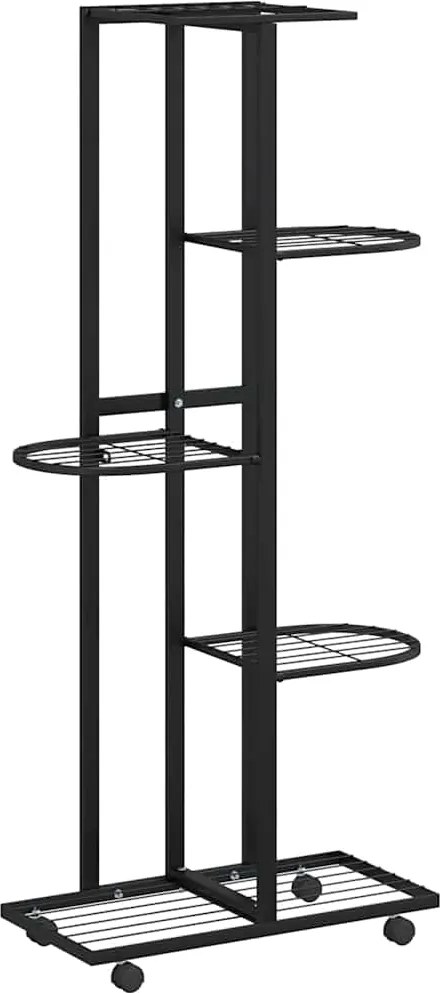 vidaXL 5-szintes fekete vas virágtartó állvány kerekekkel 44x23x100 cm