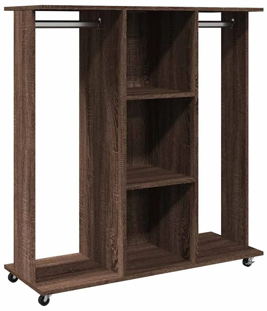barna tölgy szerelt fa ruhásszekrény kerékkel 102 x 38 x 110 cm