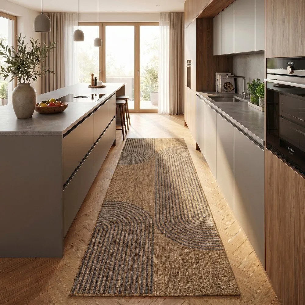 Fekete-barna kültéri-beltéri futószőnyeg 80x250 cm Mira 1453 – Ayyildiz Carpets