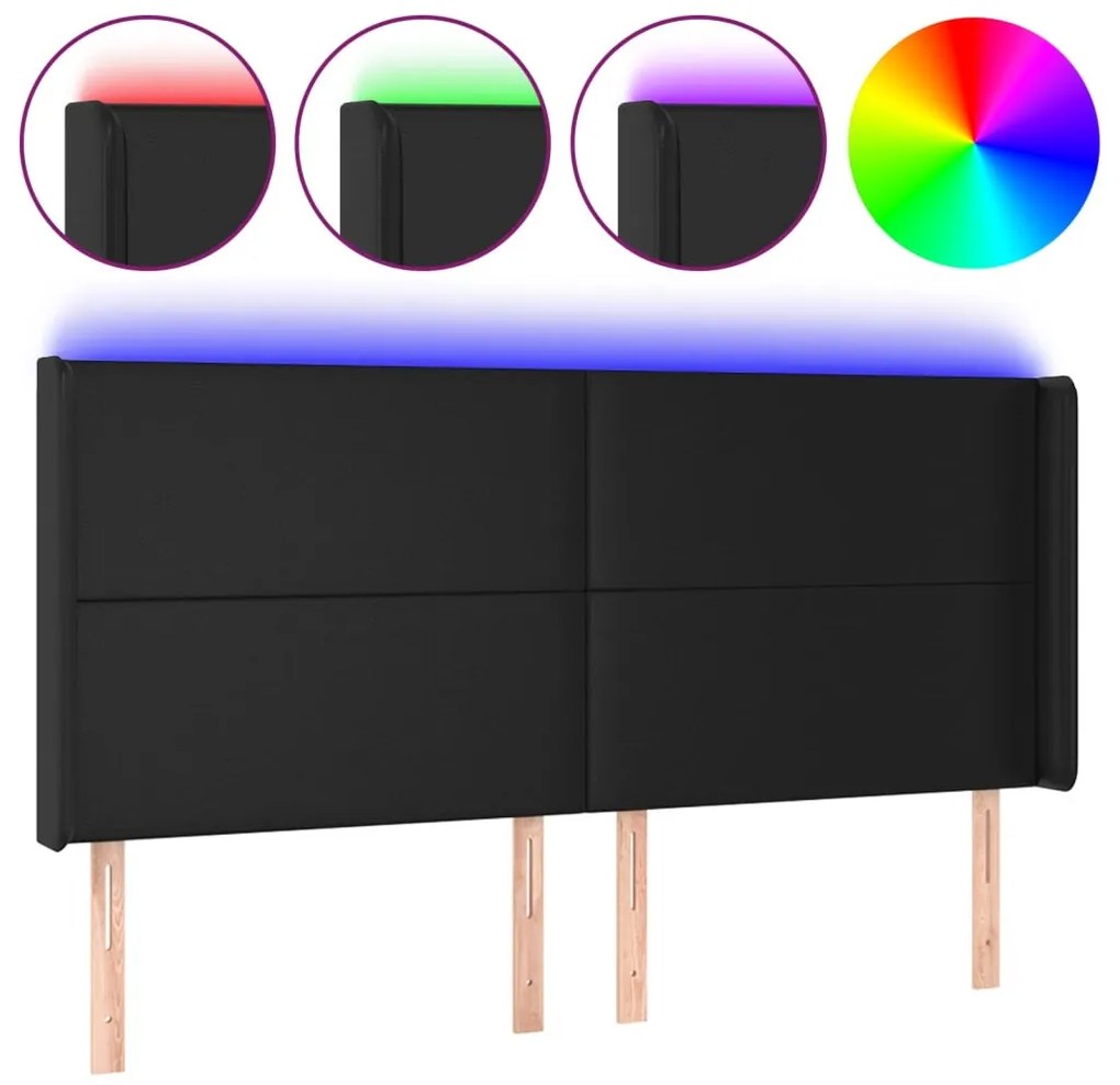 fekete műbőr LED-es fejtámla 163x16x118/128 cm