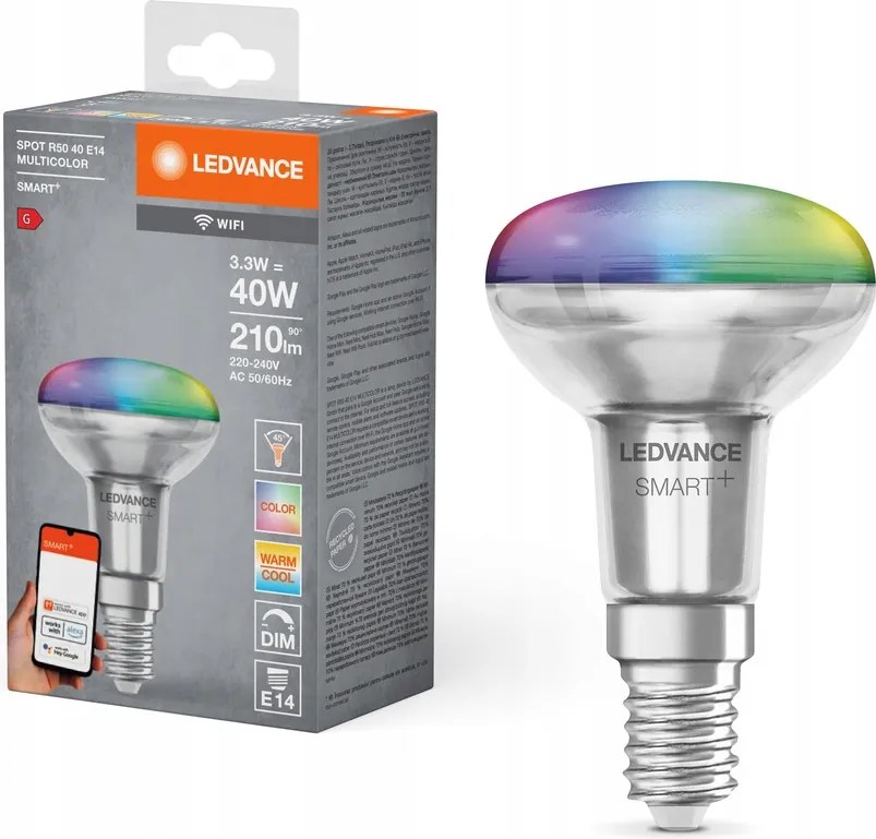 Led izzó E14 3.3W 40W 210lm Rgbw Cct Tompítható Smart+ WiFi Ledvance