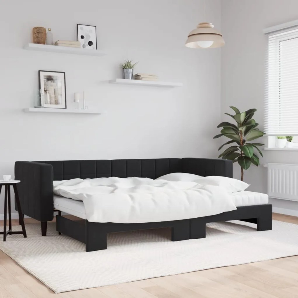 fekete kihúzható bársony heverő matraccal 80 x 200 cm