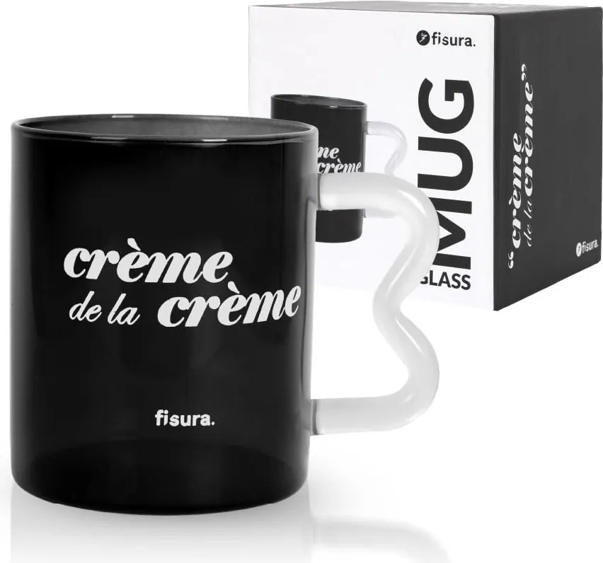 Fekete üvegpohár 'crème' átlátszó fogantyúval 410ml