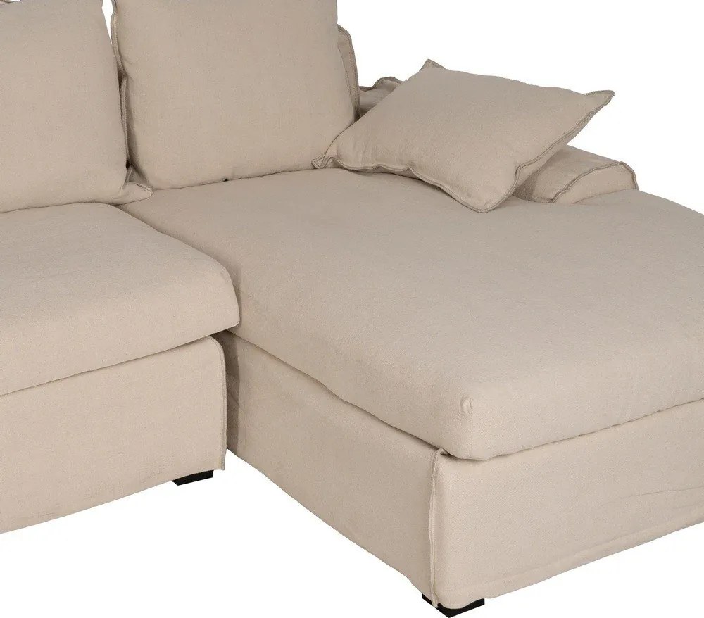 Krémszínű len sarokkanapé (jobb oldali-heverő résszel) – Ixia