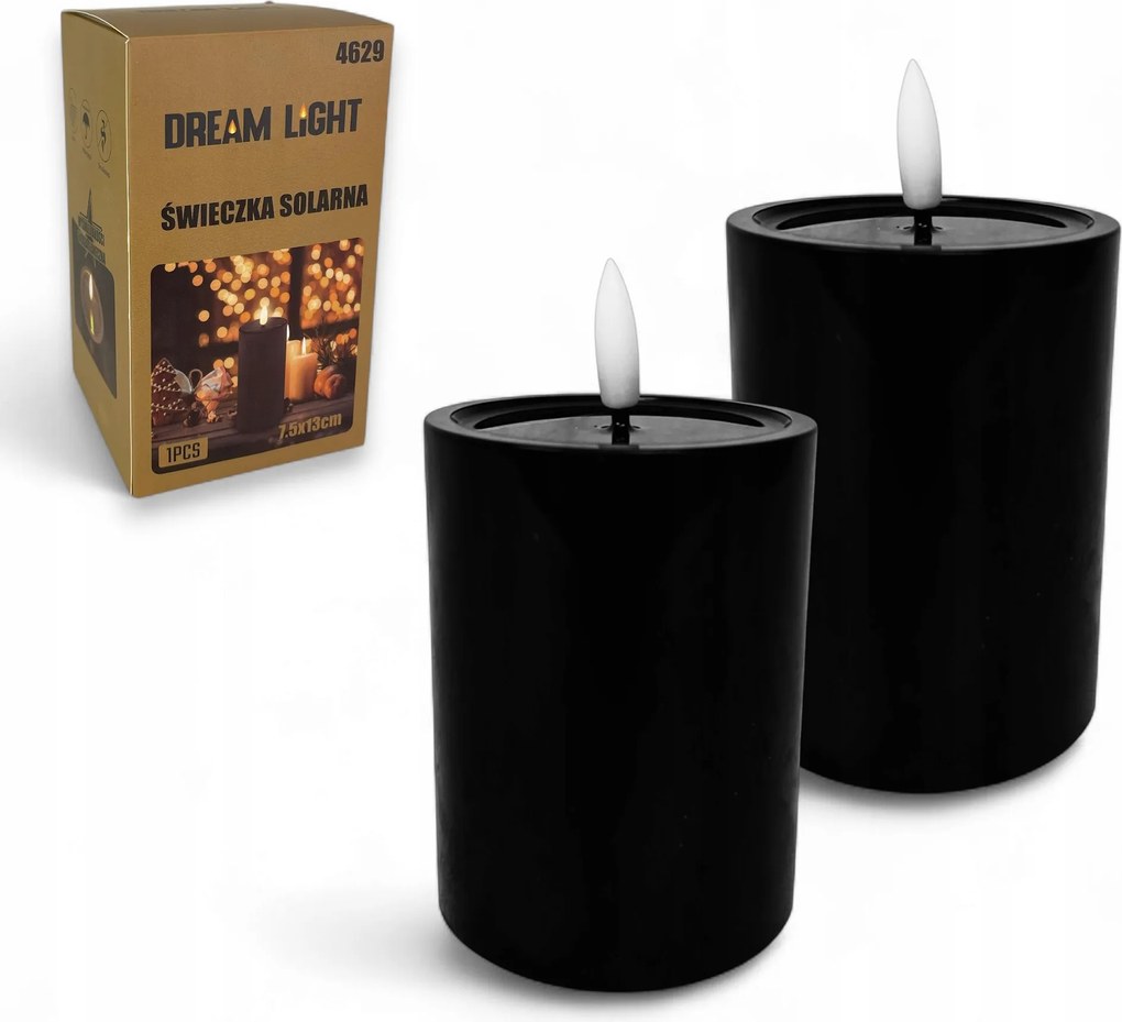 Led-es Mécses Gyertya Fekete kültéri gyertya 13cm érzékelő szett 2db