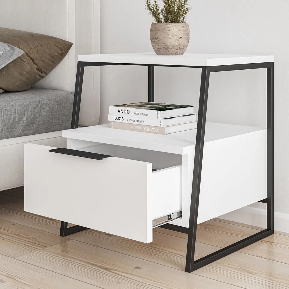 Fehér éjjeliszekrény polcokkal Pal – Kalune Design
