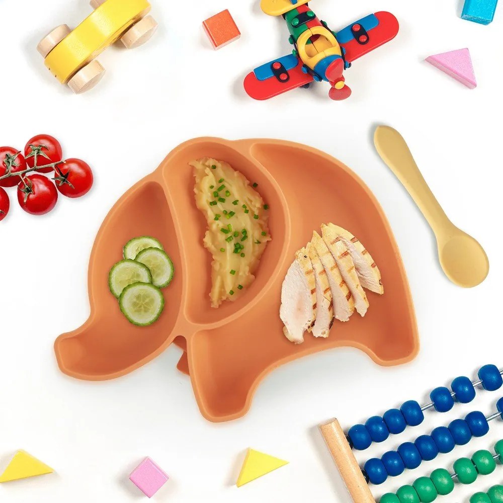 Narancssárga szilikon gyerek tányér 18x23 cm Elephant – Orion