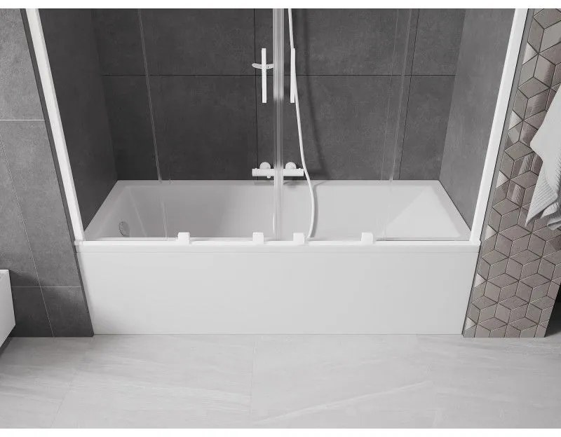 Mexen Velar Duo, 2 szárnyas eltolható kádparaván 180 x 150 cm, 8mm átlátszó üveg, fehér profil, 896-180-000-02-20