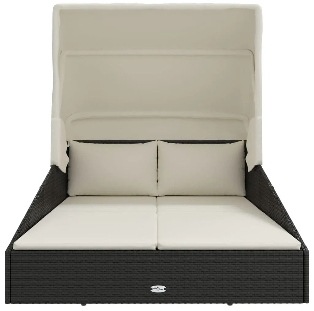 Fekete polyrattan napágy összecsukható tetővel 200x114x128 cm