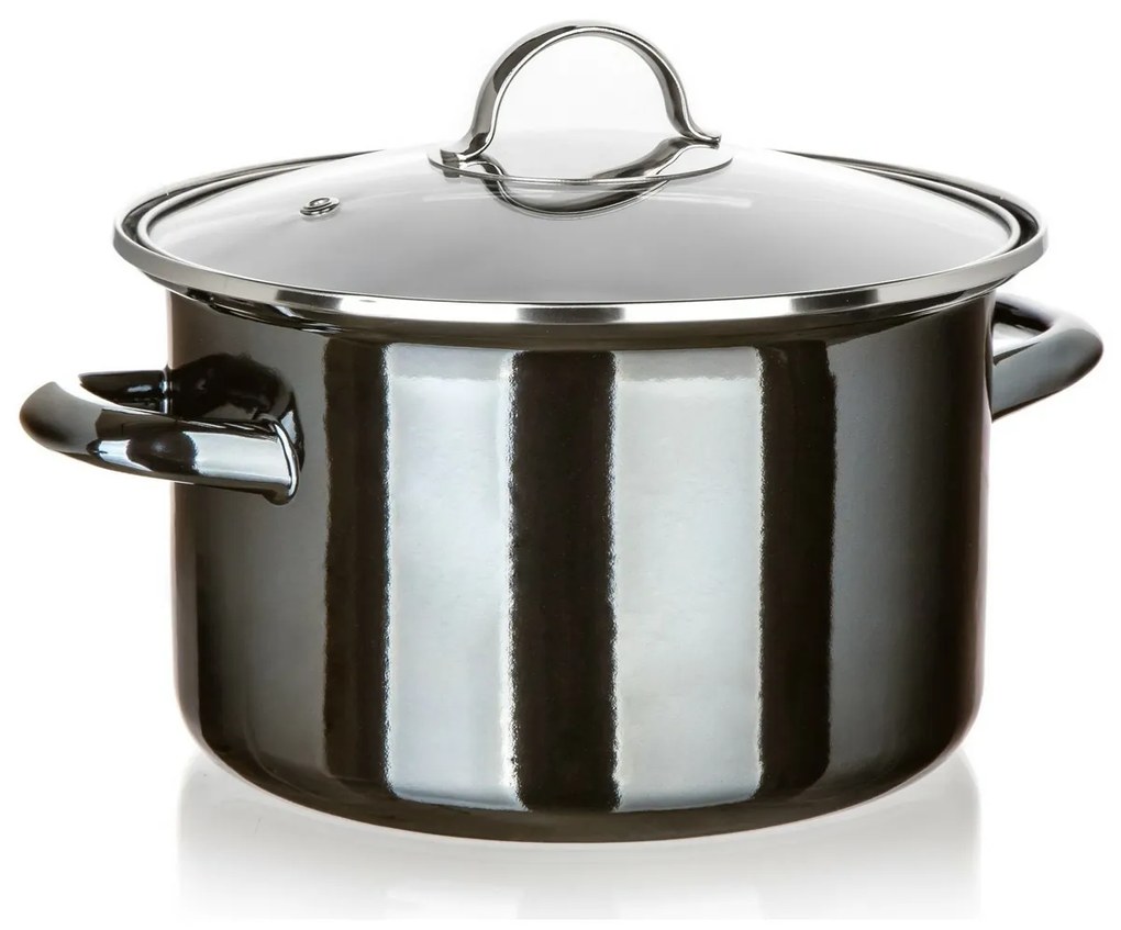 Banquet Emaille-beschichtete Pfanne METALLICSchwarz 24 cm, 3,7 l, mit Deckel, 24 cm